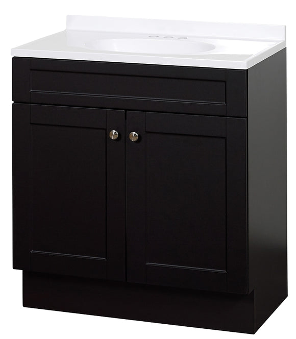 Zenna Home SBC30CH 2-Door Shaker Vanity with Top, 30 in W, 18 in D, 35 in H, Wood, Espresso, Cultured Marble Sink, 1 EA