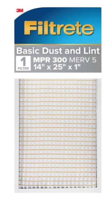 Filtrete 304-4 Air Filter, 25 in L, 14 in W, 5 MERV, 300 MPR, For: Air Conditioner, Furnace and HVAC System