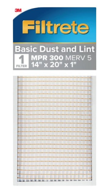 Filtrete 305-4 Air Filter, 20 in L, 14 in W, 5 MERV, 300 MPR, For: Air Conditioner, Furnace and HVAC System