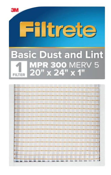 Filtrete 326-4 Air Filter, 24 in L, 20 in W, 5 MERV, 300 MPR, Synthetic Frame