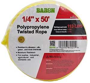 ROPE POLYP TWST YEL 1/4INX50FT