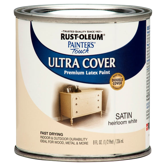 Painter's Touch Ultra Cover 267313 Latex Enamel Paint, Satin, Heirloom White, 0.5 pt