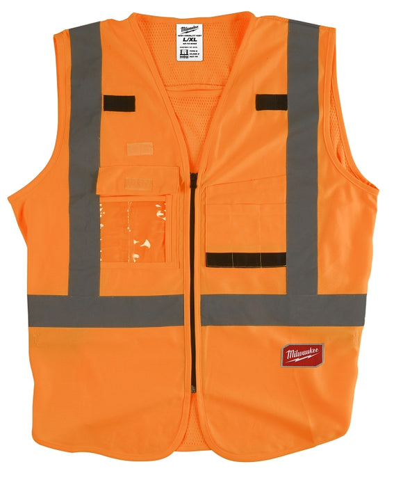 Milwaukee 48-73-5033 Safety Vest, 2XL/3XL, Men's, Fits to Chest Size: 46 to 50 in, Polyester, High-Visibility Orange