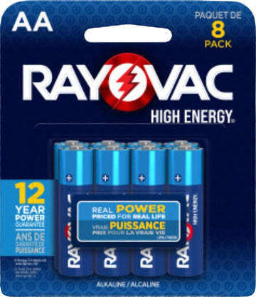 Rayovac 815-8J Battery, 1.5 V Battery, AA Battery, Alkaline, 8/PK