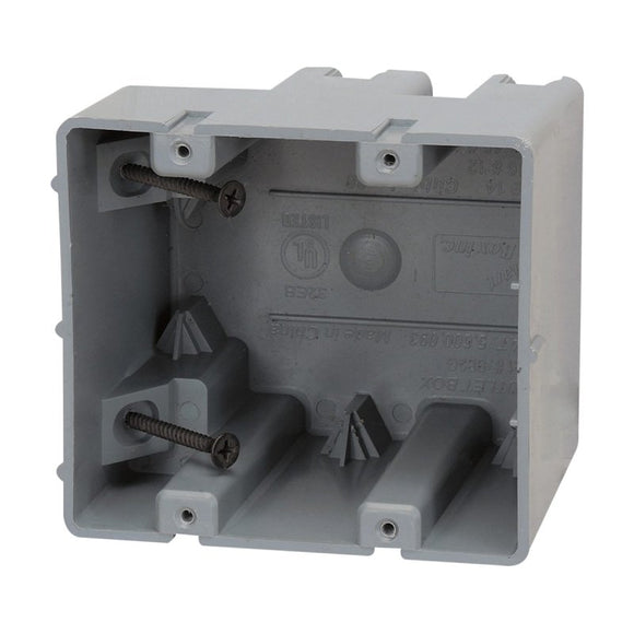 Soutwire Romex® MSB2G Device Box, 2 -Gang, 4 -Knockout, 1/2 in Knockout, PVC, Gray, Wall Mounting