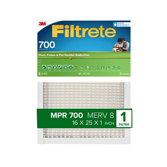 Filtrete 701-4 Air Filter, 25 in L, 16 in W, 8 MERV, 700 MPR, Fiberglass Frame