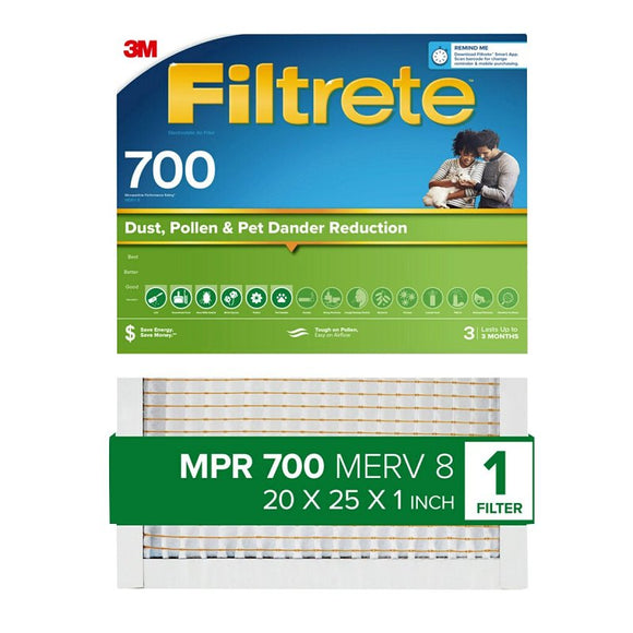 Filtrete 703-4 Air Filter, 25 in L, 20 in W, 8 MERV, 700 MPR, Fiberglass Frame