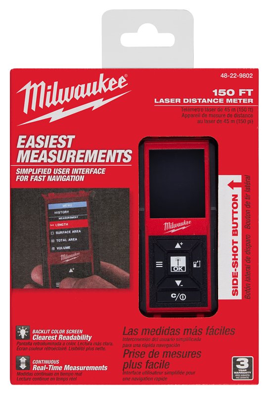 Milwaukee 48-22-9802 Laser Distance Meter, 150 ft, Backlit Display
