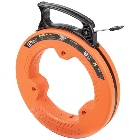 Klein Tools 56335 Fish Tape, 0.25 x 0.03 in Tape, 25 ft L Tape, Steel Tape, Black/Orange Case