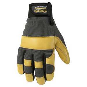 WORK GLOVES LTHR HYB BLK/YEL M