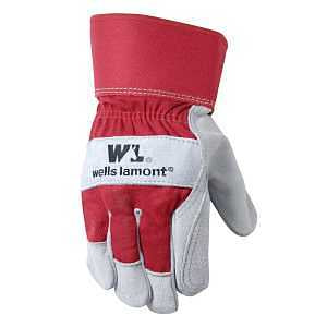 WORK GLOVES DBL LTHR PLM G/R L