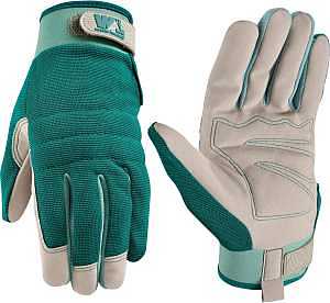 WORK GLOVES SYN LTHR GRY/GRN S
