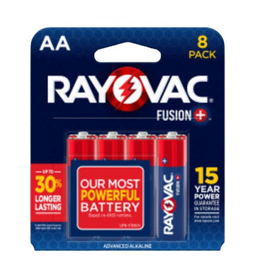 Rayovac FUSION 815-8TFUSJ Battery, 1.5 V Battery, AA Battery, Alkaline, Black/Red/White