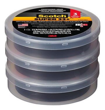 Scotch 6132-BA-3PK-6 Electrical Tape, 66 ft L, 3/4 in W, Vinyl Backing, Black, 3/PK