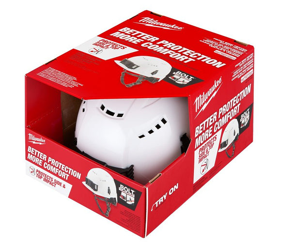 Milwaukee Bolt 48-73-1320 Vented Safety Helmet, 6-1/2 to 8-1/2 in, Polycarbonate Shell, HDPE, White