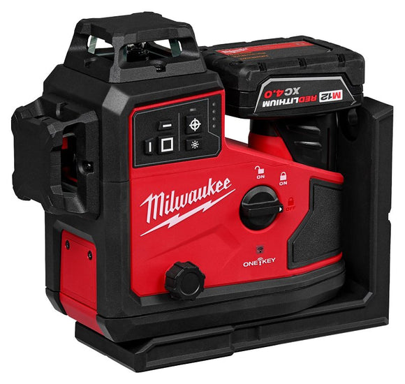 Milwaukee M12 3642-21 Laser Level, 165 ft, +/- 1/8 in Accuracy, 3-Beam, 3-Line, Green Laser