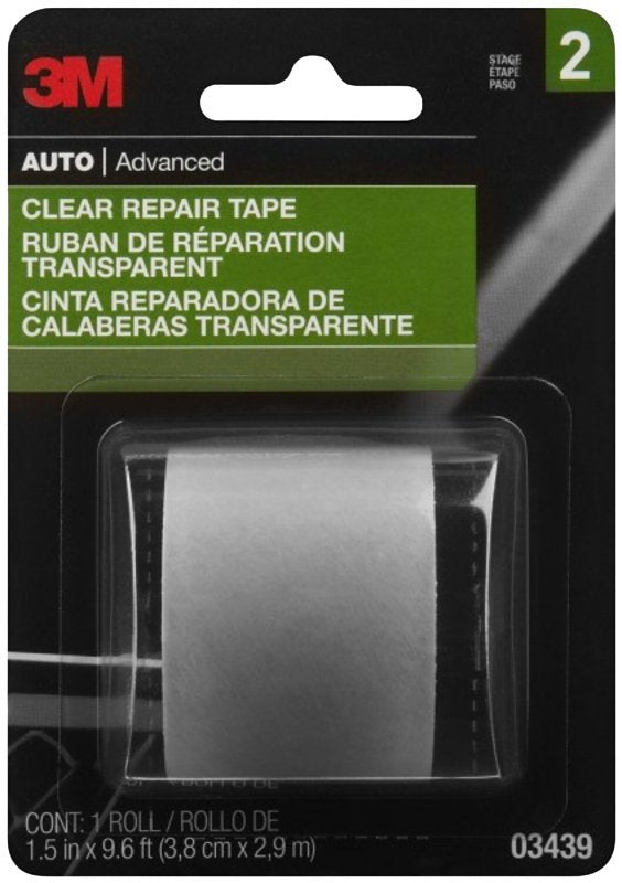 3M 03439 Repair Tape, 115 in L, 1-1/2 in W, Elastic Backing, Transparent
