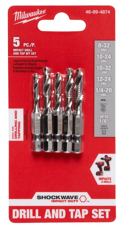 Milwaukee SHOCKWAVE 48-89-4874 Drill and Tap Bit Set, Twist Flute, Steel