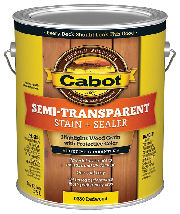 Cabot 140.0000380.007 Semi Transparent Stain, Redwood, Liquid, Oil Base, 1 gal