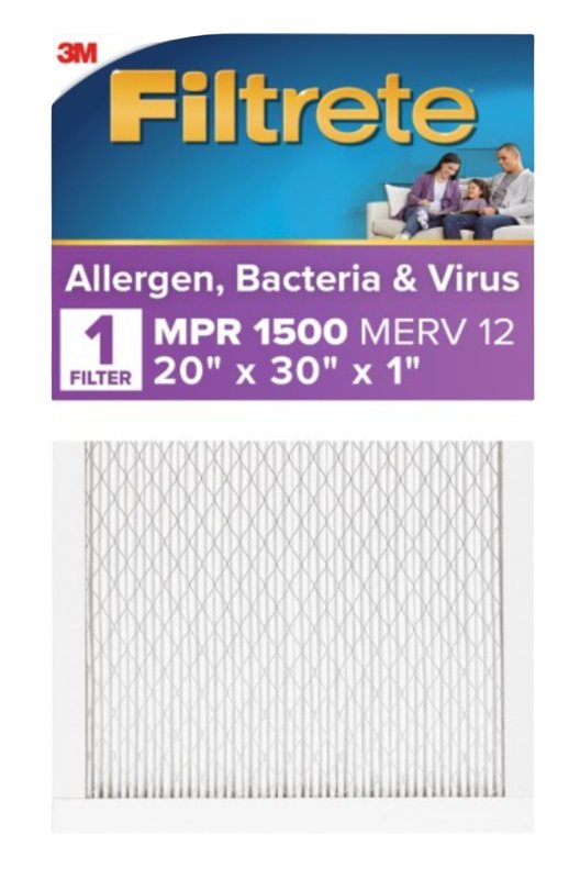 Filtrete 2022-4 Air Filter, 30 in L, 20 in W, 12 MERV, 1500 MPR, For: Air Conditioner, Furnace and HVAC System