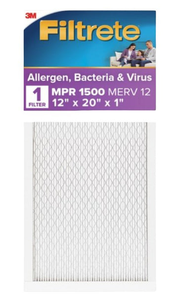 Filtrete 2019DC-4 Air Filter, 20 in L, 12 in W, 12 MERV, 1500 MPR, For: Air Conditioner, Furnace and HVAC System