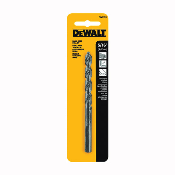 DEWALT DW1120 Jobber Drill Bit, 5/16 in Dia, 4-1/2 in OAL, Parabolic Flute, 5/16 in Dia Shank, Round Shank