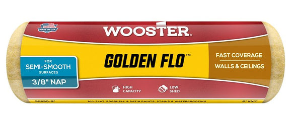 Wooster RR660-9 Roller Cover, 3/8 in Thick Nap, 9 in L, Dense Fabric Cover, Yellow