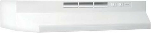 Broan 413001 Range Hood, 2 Fan, Ductless Vent, 30 in W, 17-1/2 in D, 6 in H, White, ADA Compliant