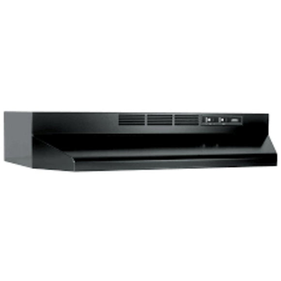 Broan 413023 Range Hood, 2 Fan, Ductless Vent, 30 in W, 17-1/2 in D, 6 in H, Black, ADA Compliant