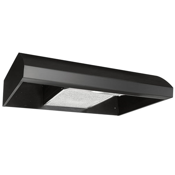 Broan BXT1 Series BXT130BL Under-Cabinet Range Hood, 270 cfm, Convertible Built-In Vent, 30 in W, 18 in D, 6 in H, Steel
