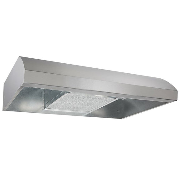 Broan BXT1 Series BXT130SS Under-Cabinet Range Hood, 270 cfm, Convertible Built-In Vent, 30 in W, 18 in D, 6 in H, Steel