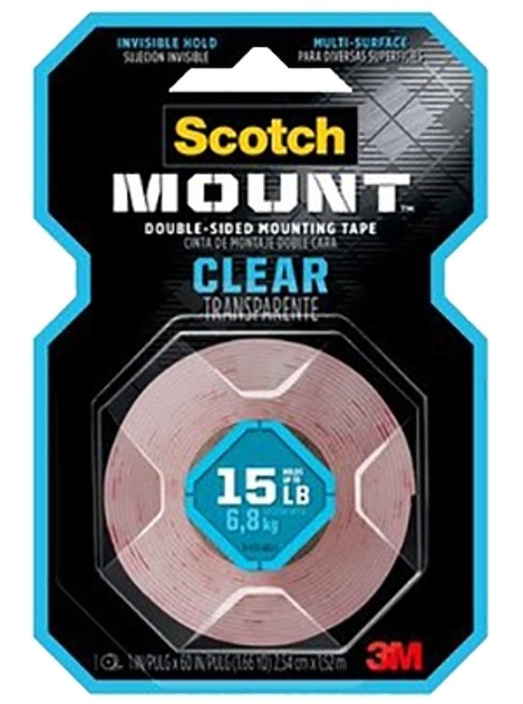 Scotch-Mount 410H-DC Mounting Tape, 1.52 m L, 2.54 cm W, Acrylic Backing, Clear