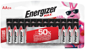 Energizer E91 E91BP-24 Battery, 1.5 V Battery, 2779 mAh, AA Battery, Alkaline, Manganese Dioxide, Zinc, Black