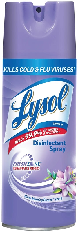 Lysol 1920080833 Disinfectant Cleaner, 12.5 oz Aerosol Can, Gas, Early Morning Breeze, Clear