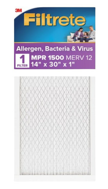 Filtrete 2024DC-4 Air Filter, 30 in L, 14 in W, 12 MERV, 1500 MPR, For: Air Conditioner, Furnace and HVAC System