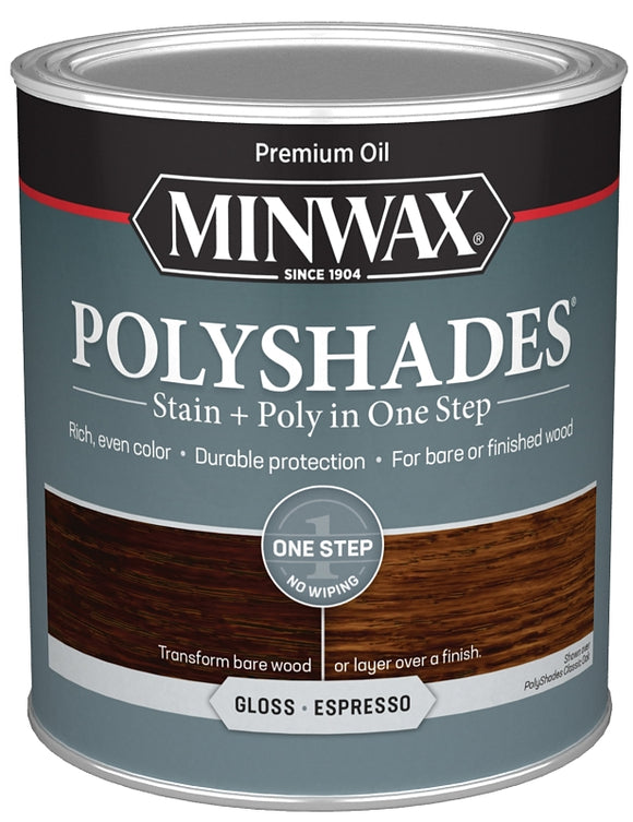 Minwax PolyShades 614970444 Polyurethane, Gloss, Liquid, Espresso, 1 qt