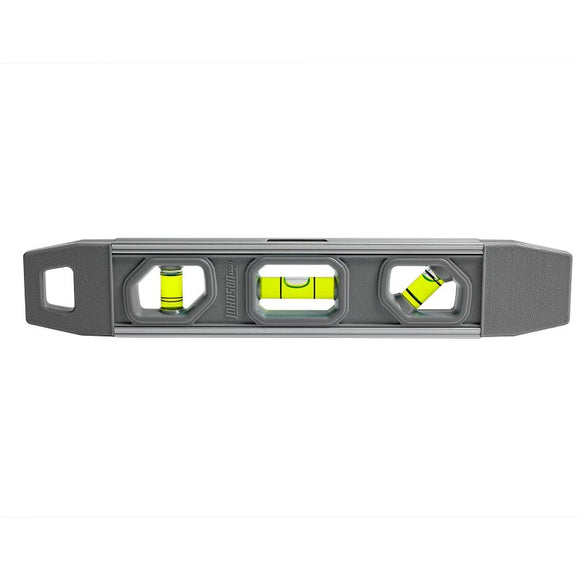 Johnson 1405-0900 Torpedo Level, 9 in L, 3-Vial, Magnetic, Aluminum/Rubber, Gray