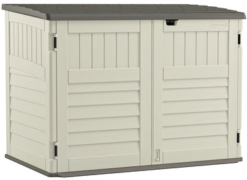 Suncast Stow-Away BMS4700 Storage Shed, 70 cu-ft, 5 ft 10-1/2 in W, 3 ft 8-1/4 in D, 4 ft 4 in H, Resin, Stoney/Vanilla