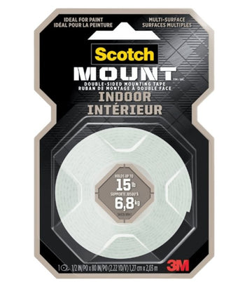 Scotch-Mount 70009118079 Mounting Tape, 80 in L, 1/2 in W, White