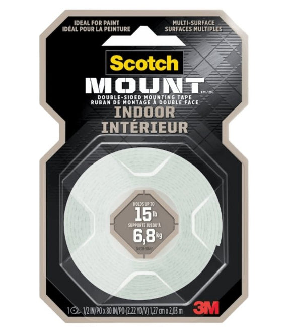 Scotch-Mount 70009118079 Mounting Tape, 80 in L, 1/2 in W, White