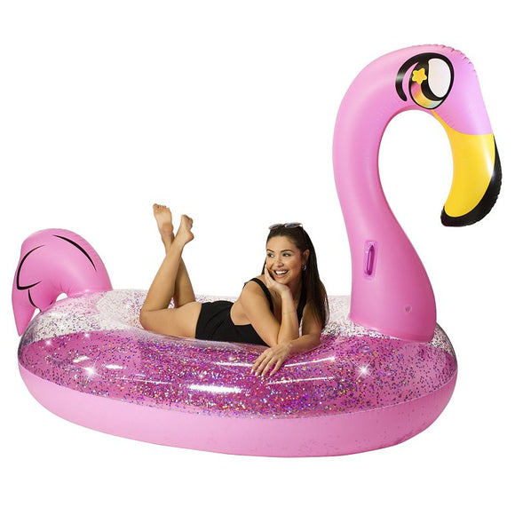 PoolCandy PC1810GF Gigantic Float, Inflatable Profile, Flamingo, PVC, Pink Glitter