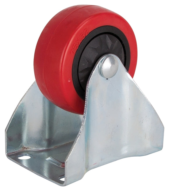 ProSource JC-380-G Rigid Caster, 3 in Dia Wheel, 30 mm W Wheel, Polyurethane Wheel, Red, 176 lb, Steel Housing Material