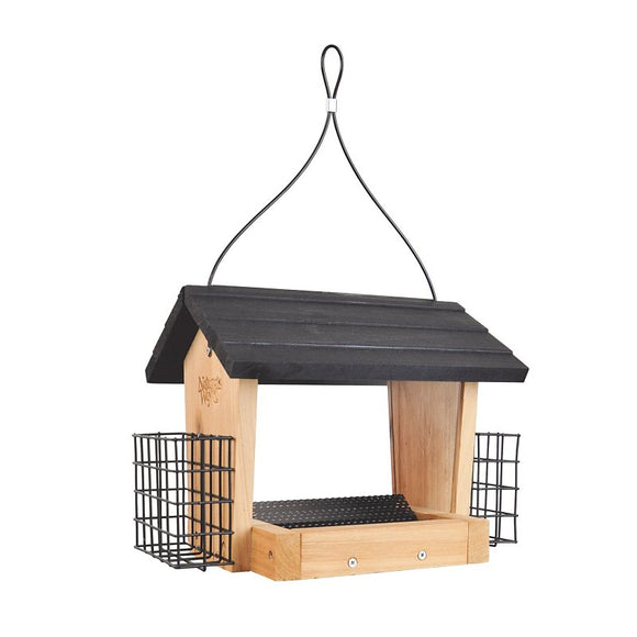 Nature's Way CWF28 Hopper Bird Feeder, 3 qt, Mixed Seeds, Suet Cake, Sunflower Seed, Cedar/Steel, Clear, 10 in H