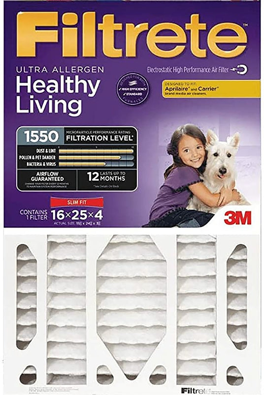 Filtrete NDP01-4S-4 Air Filter, Electrostatic, 4 in Thick, 25 in L, 16 in W, 12 MERV, 1550 MPR, 4/PK