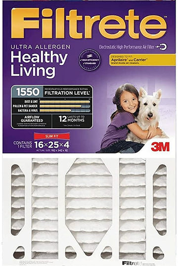 Filtrete NDP01-4S-4 Air Filter, Electrostatic, 4 in Thick, 25 in L, 16 in W, 12 MERV, 1550 MPR, 4/PK