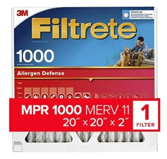 Filtrete Allergen Defense Series NADP02-2IN-4 Air Filter, 20 in L, 20 in W, 11 MERV, 1000 MPR, Polypropylene Frame