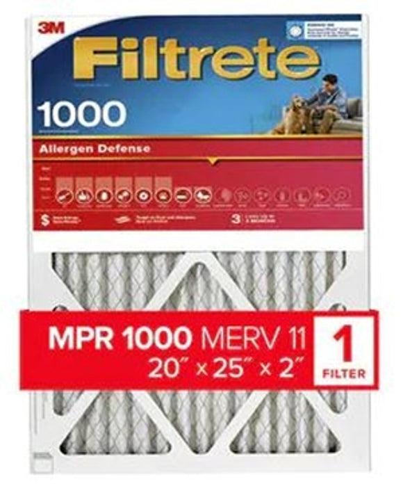 Filtrete Allergen Defense Series NADP03-2IN-4 Air Filter, 25 in L, 20 in W, 11 MERV, 1000 MPR, Polypropylene Frame