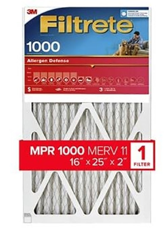 Filtrete Allergen Defense NADP01-2IN-4 Air Filter, 25 in L, 16 in W, 11 MERV, 1000 MPR, Polypropylene Frame