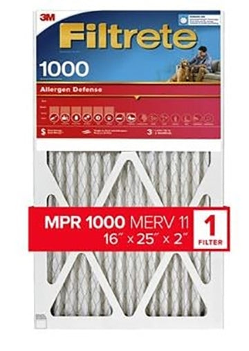 Filtrete Allergen Defense NADP01-2IN-4 Air Filter, 25 in L, 16 in W, 11 MERV, 1000 MPR, Polypropylene Frame
