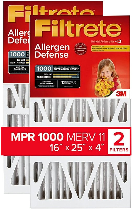 Filtrete NADP01-2PK-2 Air Filter, Electrostatic, 4 in Thick, 25 in L, 16 in W, 11 MERV, 1000 MPR, Cardboard Frame, 2/PK